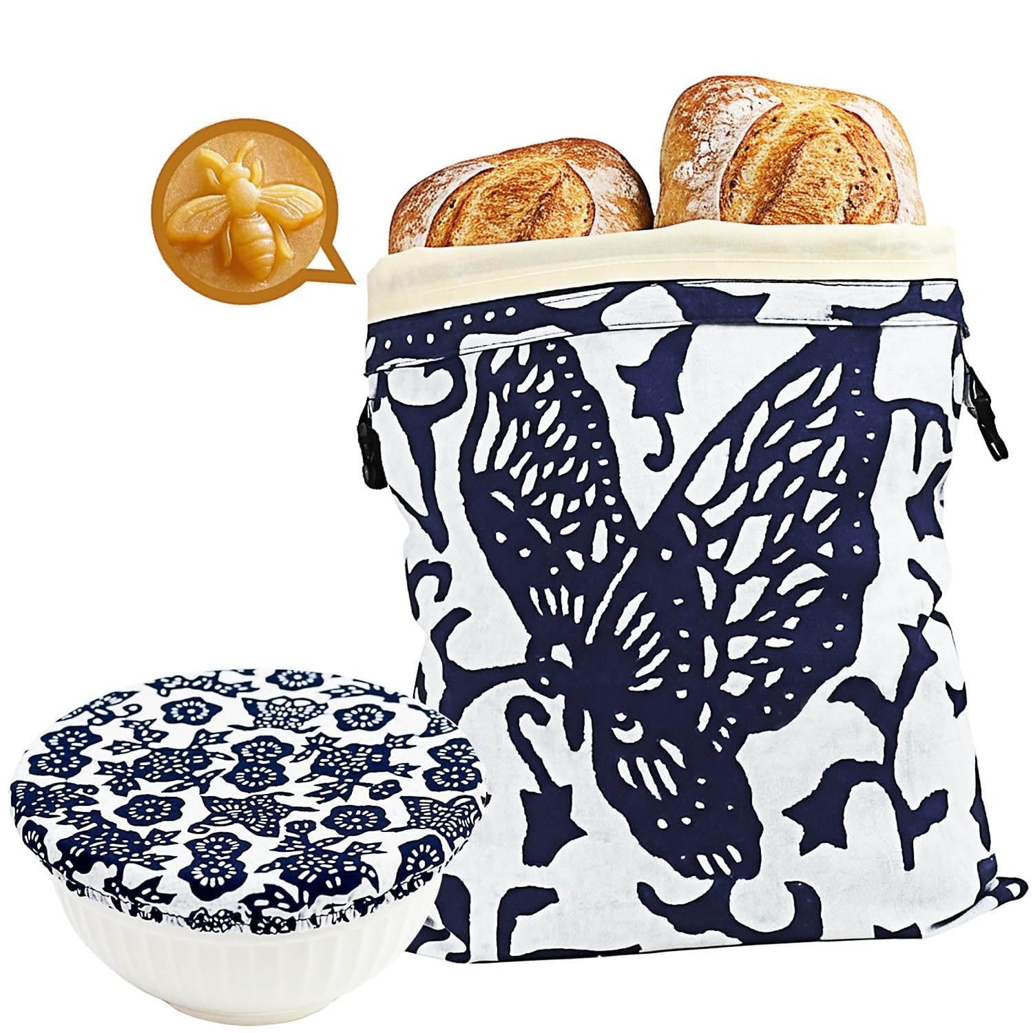 Beeswax Bread Bag XL 13x17in with Removable Lining Bowl Cover 10in Reusable S…