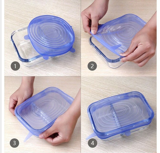 6Pcs Stretch Reusable Silicone Bowl Wraps Food Saver Cover Seal Lids Food Cover