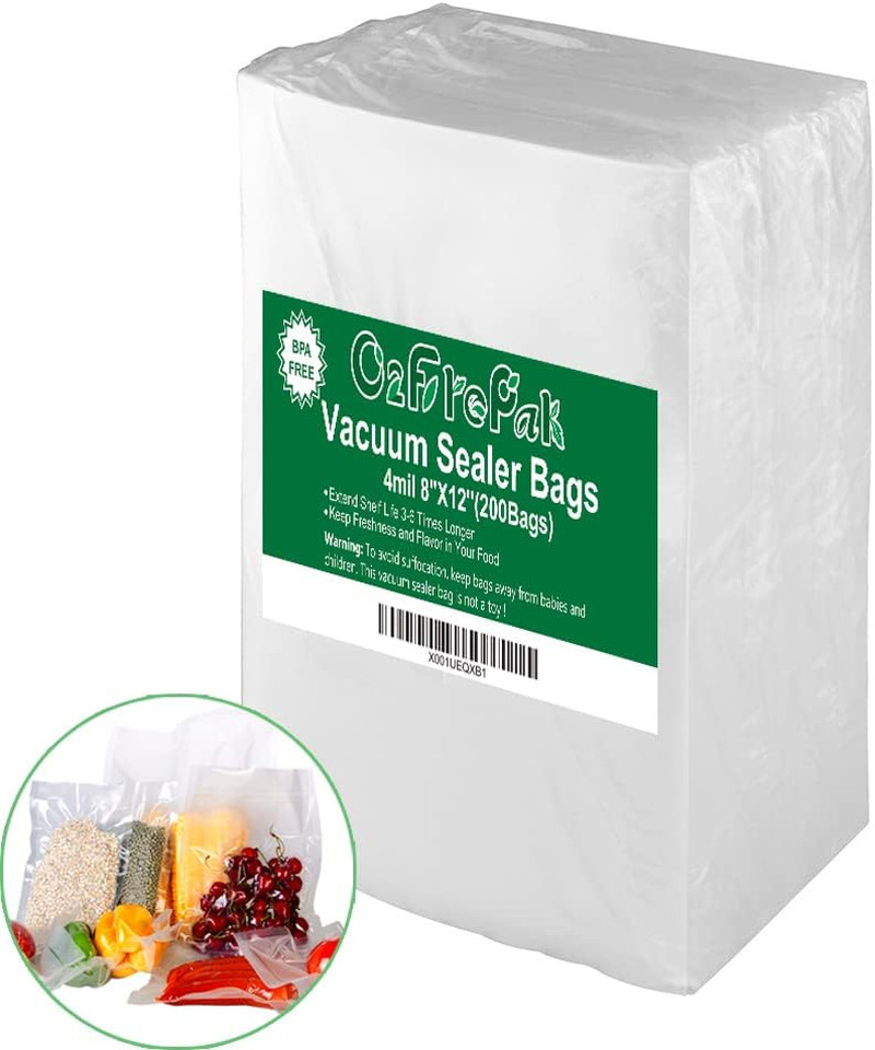 O2Frepak 200 Quart Size 8″ X 12″ 4Mil Thick Vacuum Sealer Bags with BPA Free An