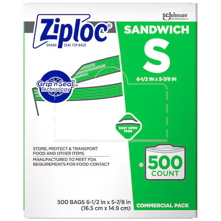 Ziploc 682255 Slide Seal Reclosable Bag 6-1/2″ X 5-7/8″, 1 Mil, Clear, Pk500