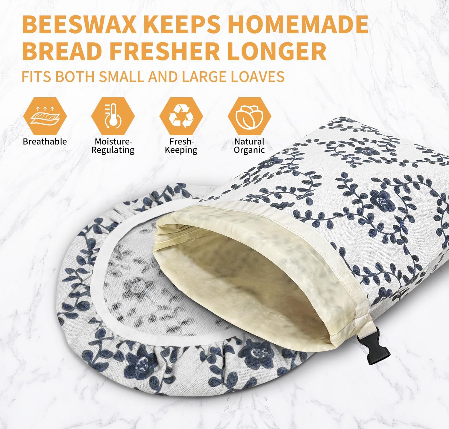 2 Pack Reusable Beeswax Bread Bags for Sourdough: Natural Cotton Storage Bag …