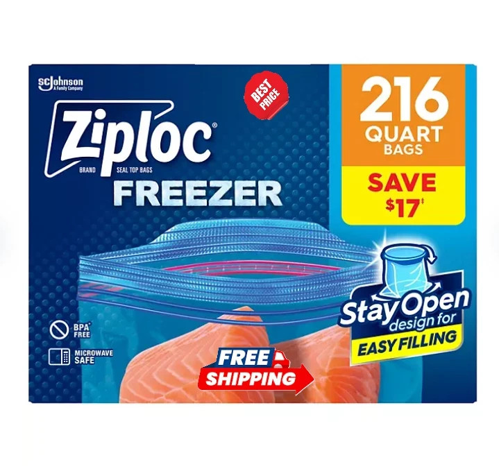 Ziploc Quart Freezer Bags 216 Count Seal Top Grip n Seal Food Storage