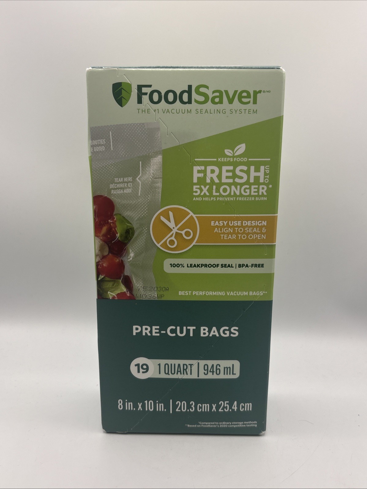 FoodSaver 2215034 1 qt Vacuum Freezer Bags Case of 5 boxes of 19 pre-cut bags