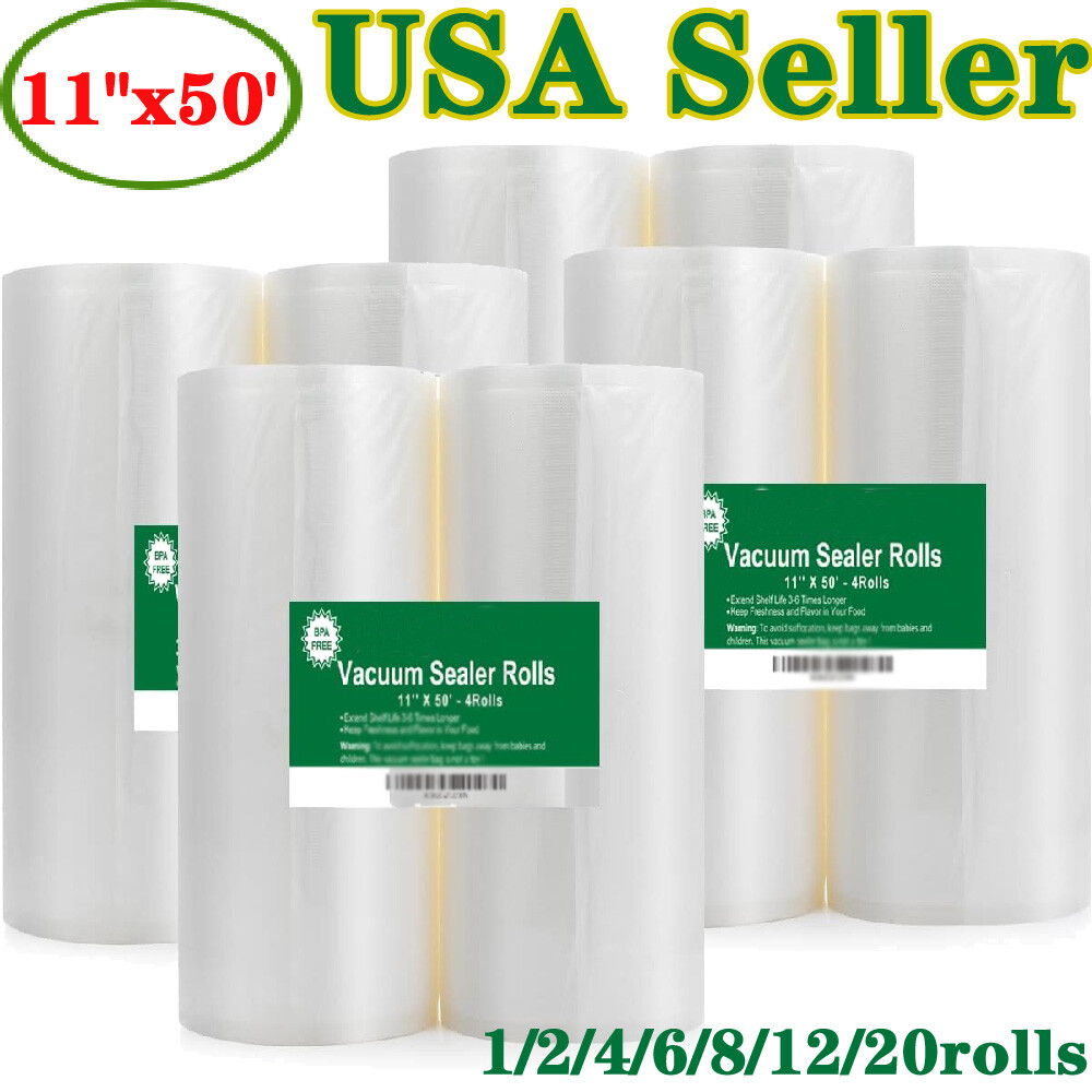 2-20 Rolls 11″x50′ Rolls Vacuum Sealer Bags Food Saver Embossed Bags 4 Mil US