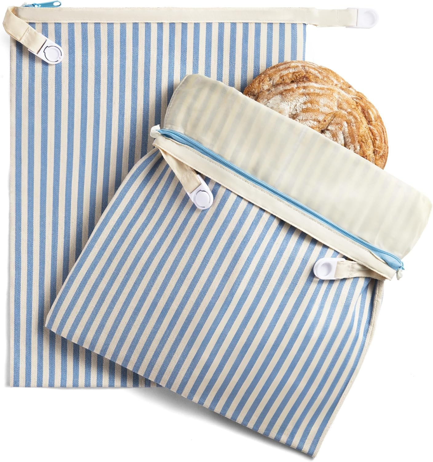 Reusable Beeswax and Cotton Bread Bags with Zipper, 2-Pack Waxed Bread Bags for