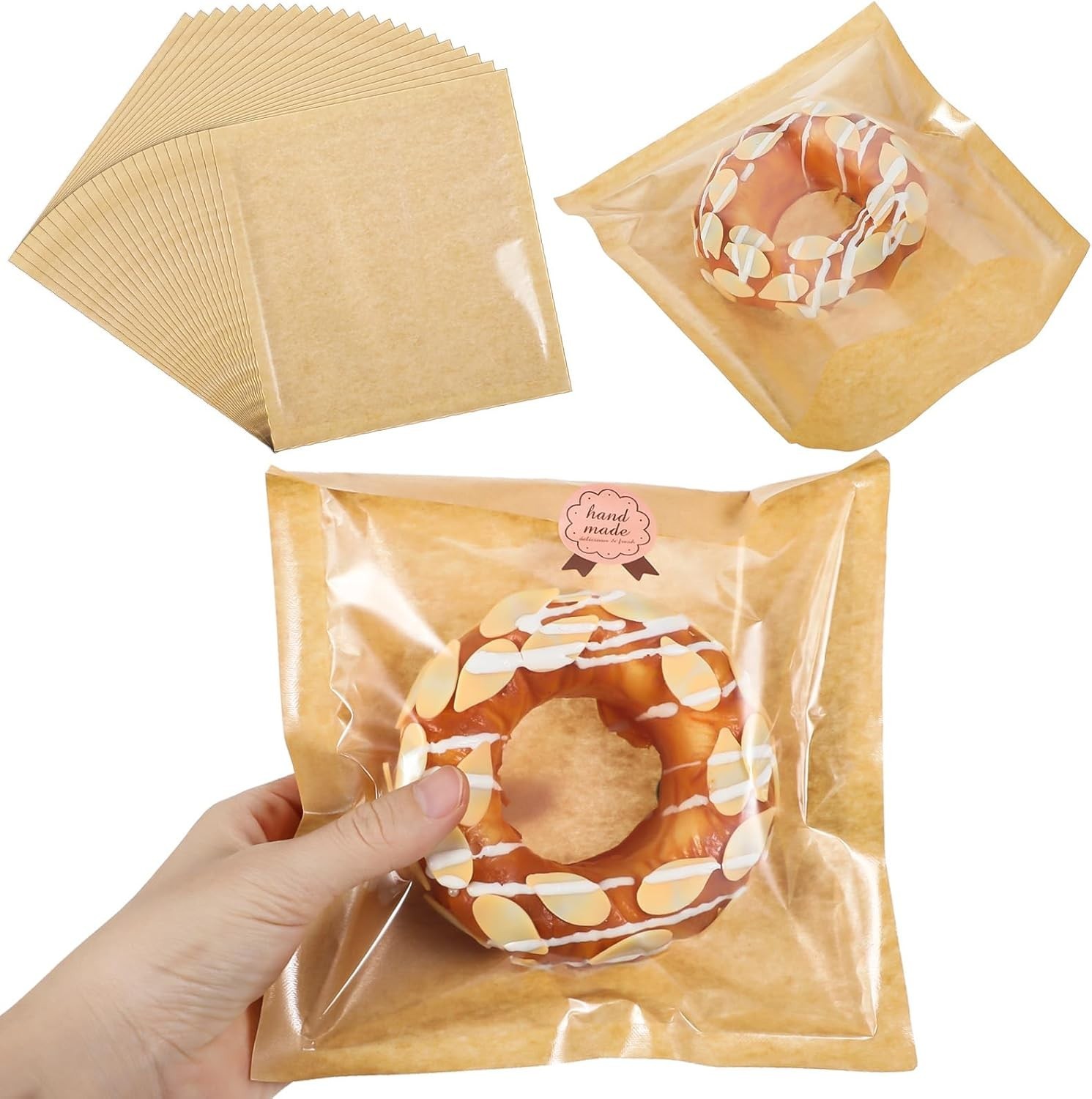 400 Pcs Heat Sealable Bakery Bags W/ Window 7.1 x 7.5 Inch Grease Resistant
