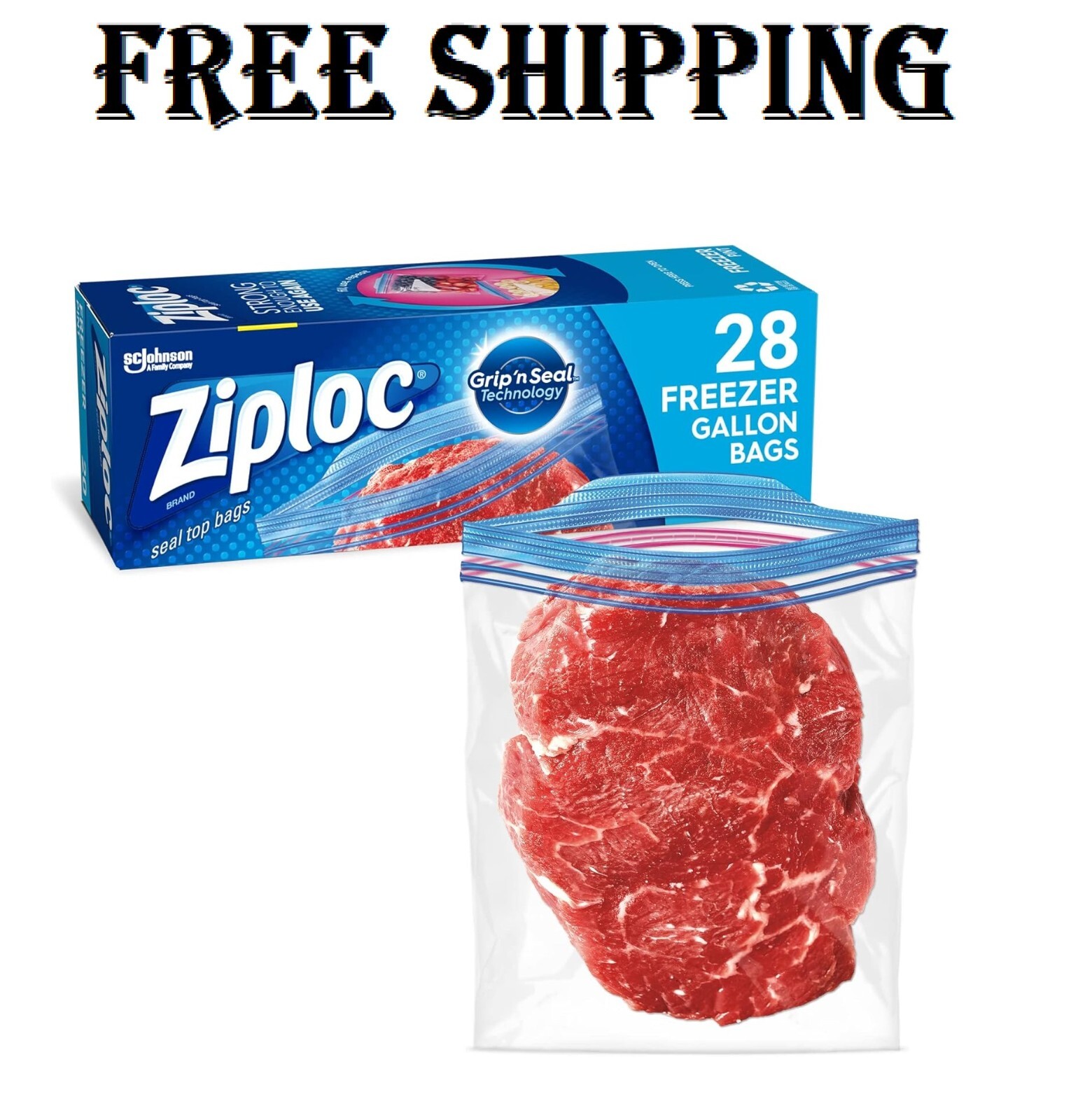 Ziploc Gallon Freezer Bags Food Storage Grip ‘N Seal Zip Lock Bags 28 Count Home