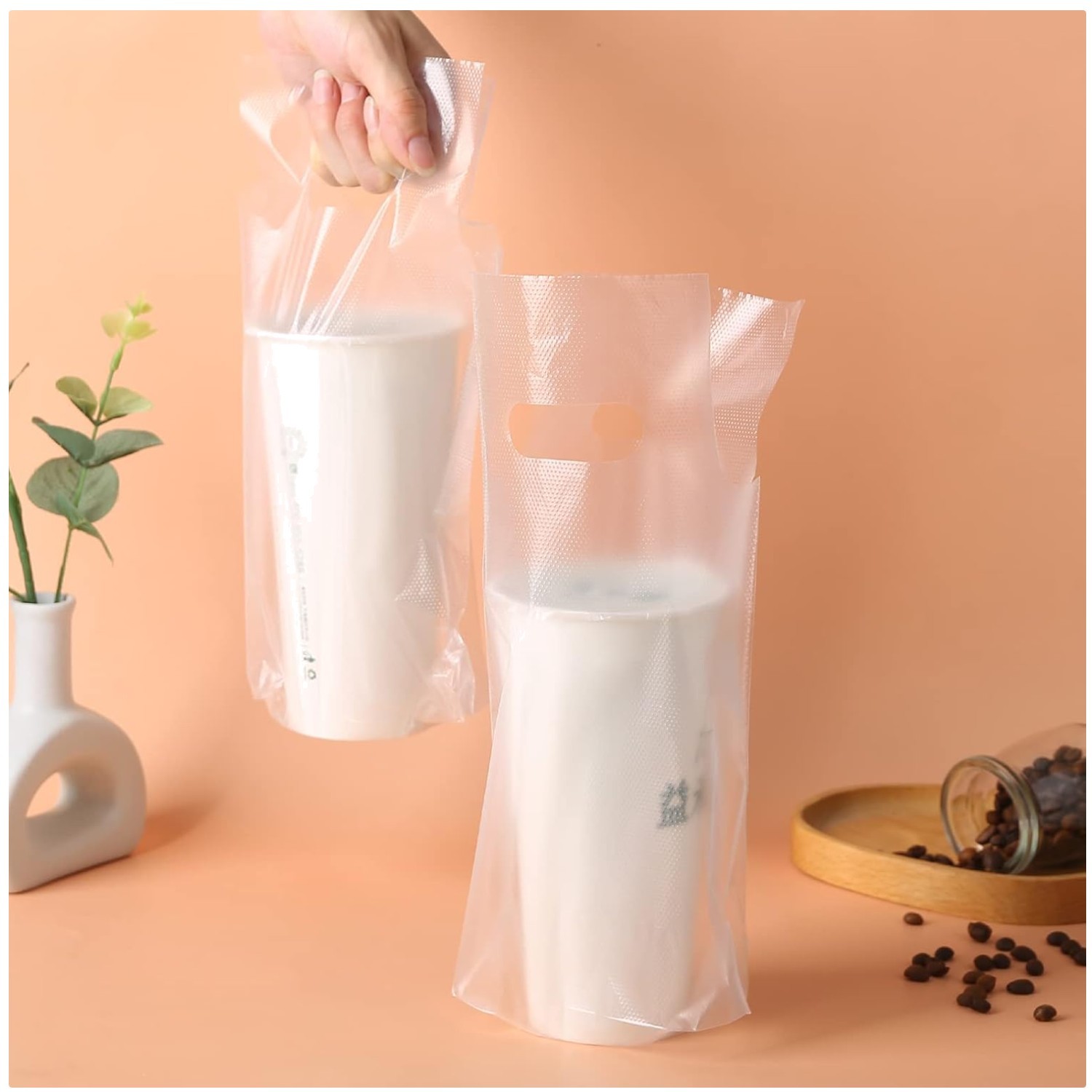 Clear Handle Drink Packaging Bags, 1000PCs