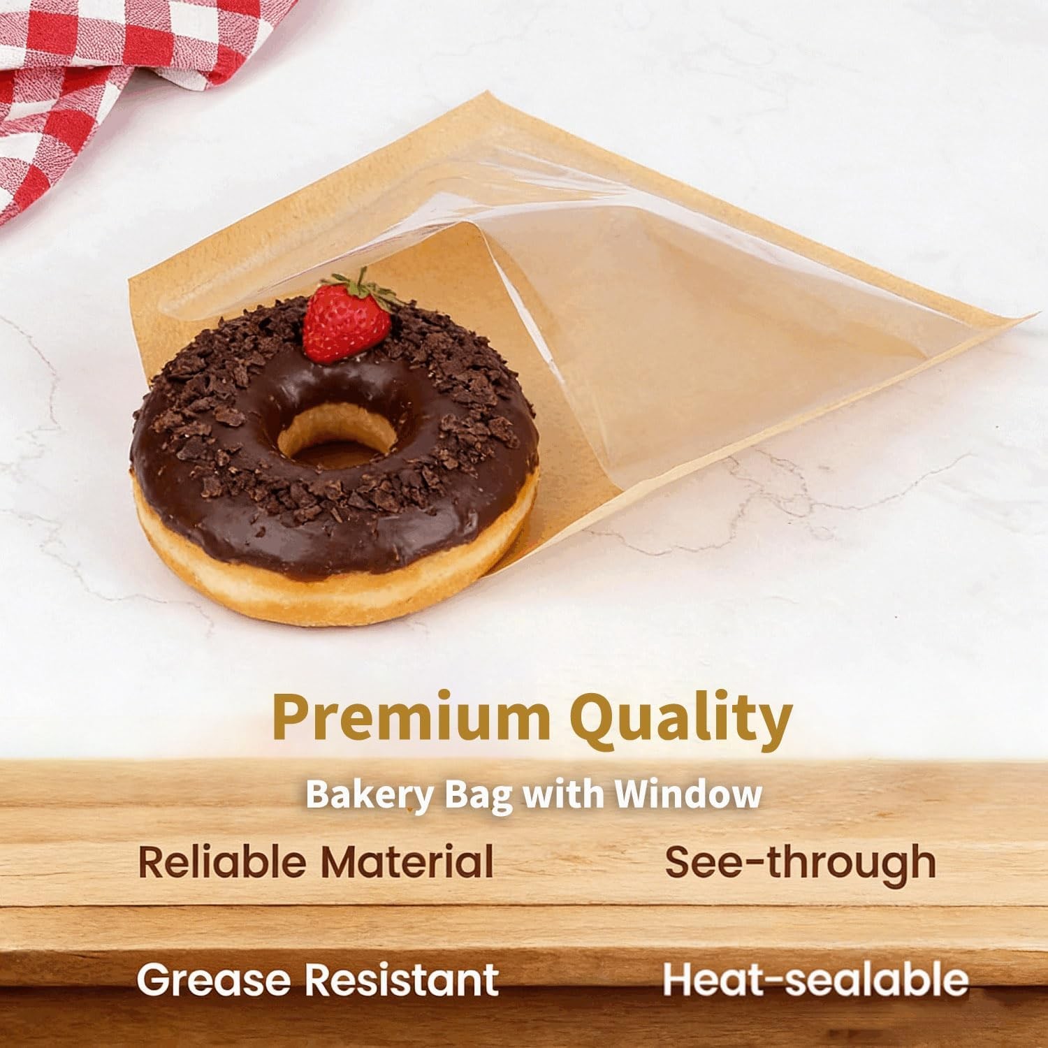 Cookie Bags W/ Seal 50 Pack 7.1×7.5 Inch Paper Bakery Bags W/ Window & Thank you