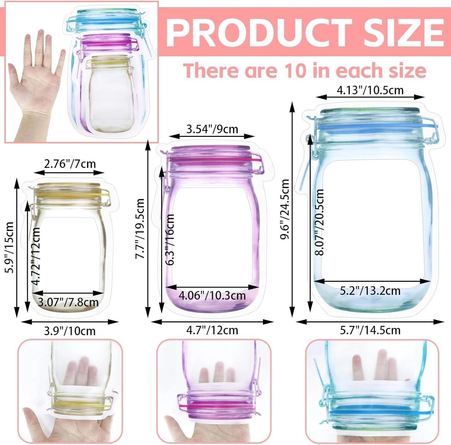 30pcs Reusable Mason Jar Zipper Bags Airtight Leakproof Snack Food Storage Set