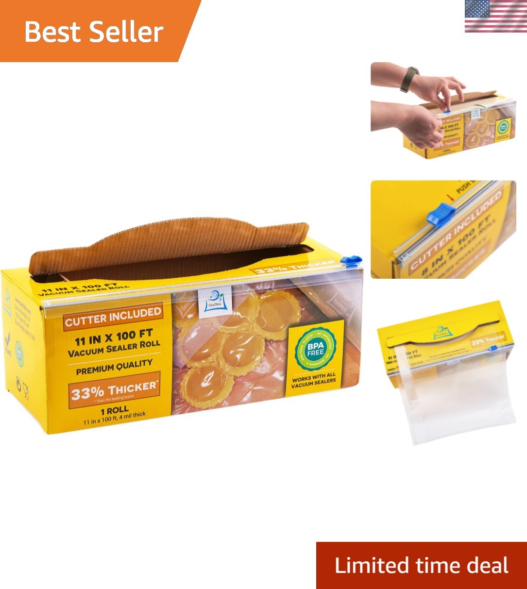 11″ x 100′ Vacuum Sealer Bags Rolls & Dispenser Cutter Box – BPA Free, 4 mil …
