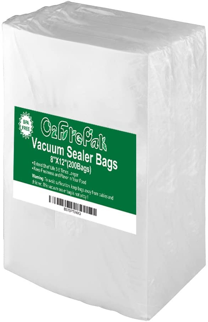 O2frepak 200 Quart Size 8″ x 12″ Vacuum Sealer Bags with BPA Free and Heavy Duty