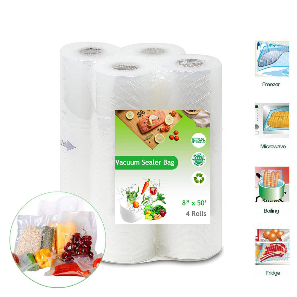 4 Rolls 8″x50′ Embossed Food Vacuum Seal Bags for Foodsaver Sealer Storage 4Mil