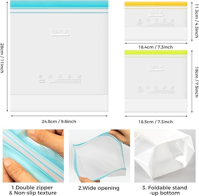 8 Pack Gallon Freezer Bags, Reusable Food Storage Silicone Bags Reusable Food St