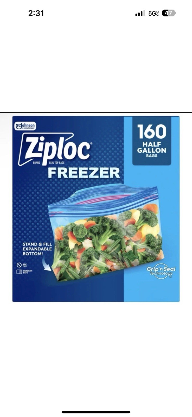 Ziploc Half Gallon Freezer Bags (160 ct.)
