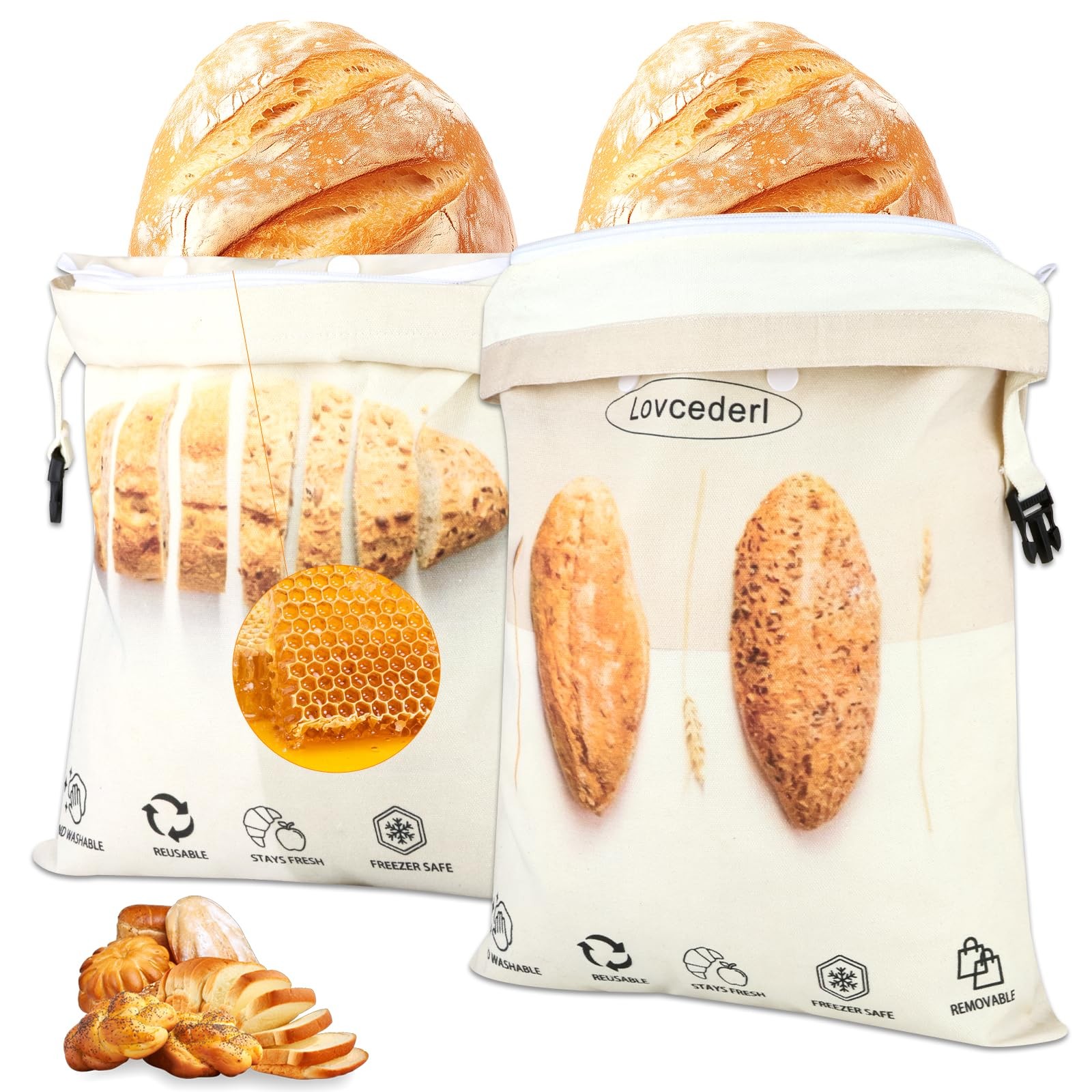 Cotton Beeswax Bread Bags for Sourdough Homemade with Zipper, Freezer-Friendl…