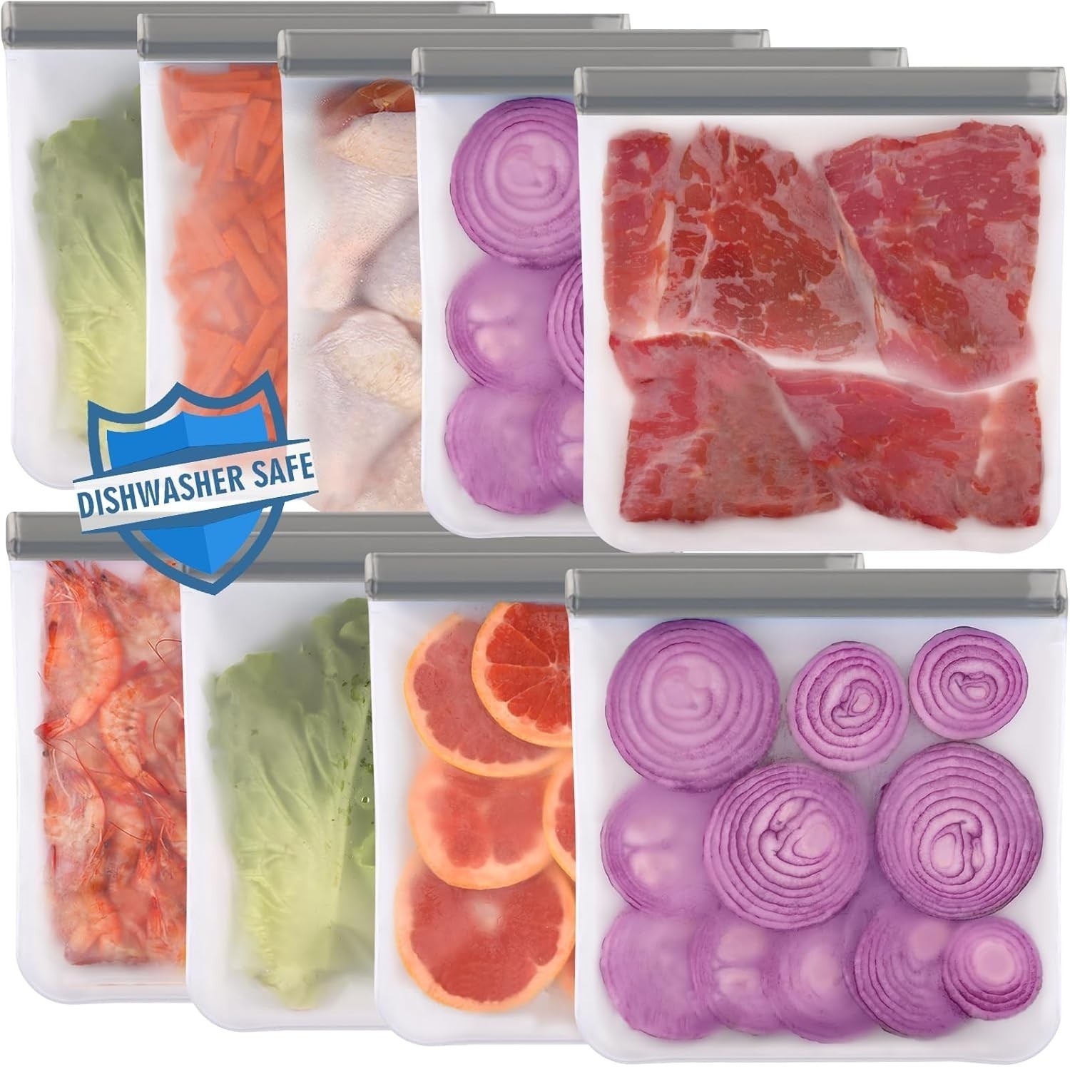 6 Pack Reusable Gallon Freezer Bags Dishwasher Safe BPA Free Reusable