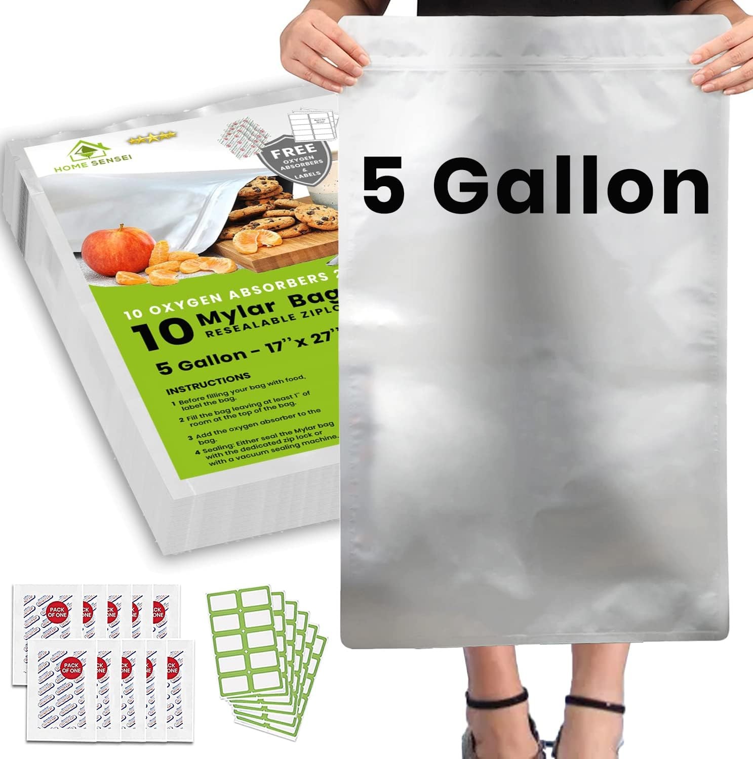 10pcs 5 Gallon Mylar Bags 10 Mil Thick with Oxygen Absorbers
