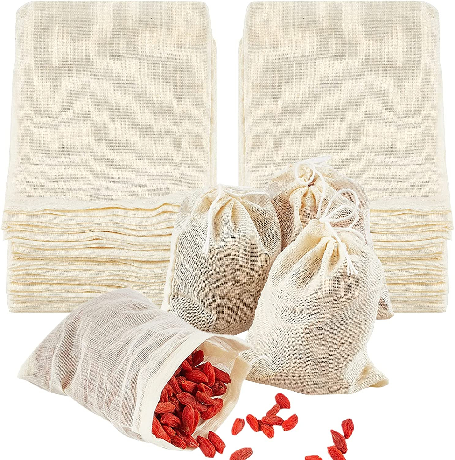 Reusable Tea Bags – 24 Pack Natural Unbleached Cotton Cheesecloth Muslin Sachet