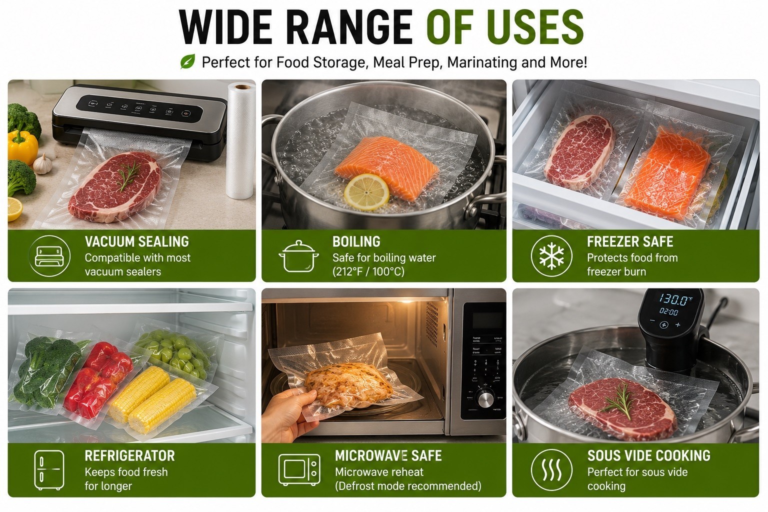 Vacuum Sealer Rolls 8″ x 50′ & 11″ x 50′ 2 Rolls or 4 Roll Combo BPA Free