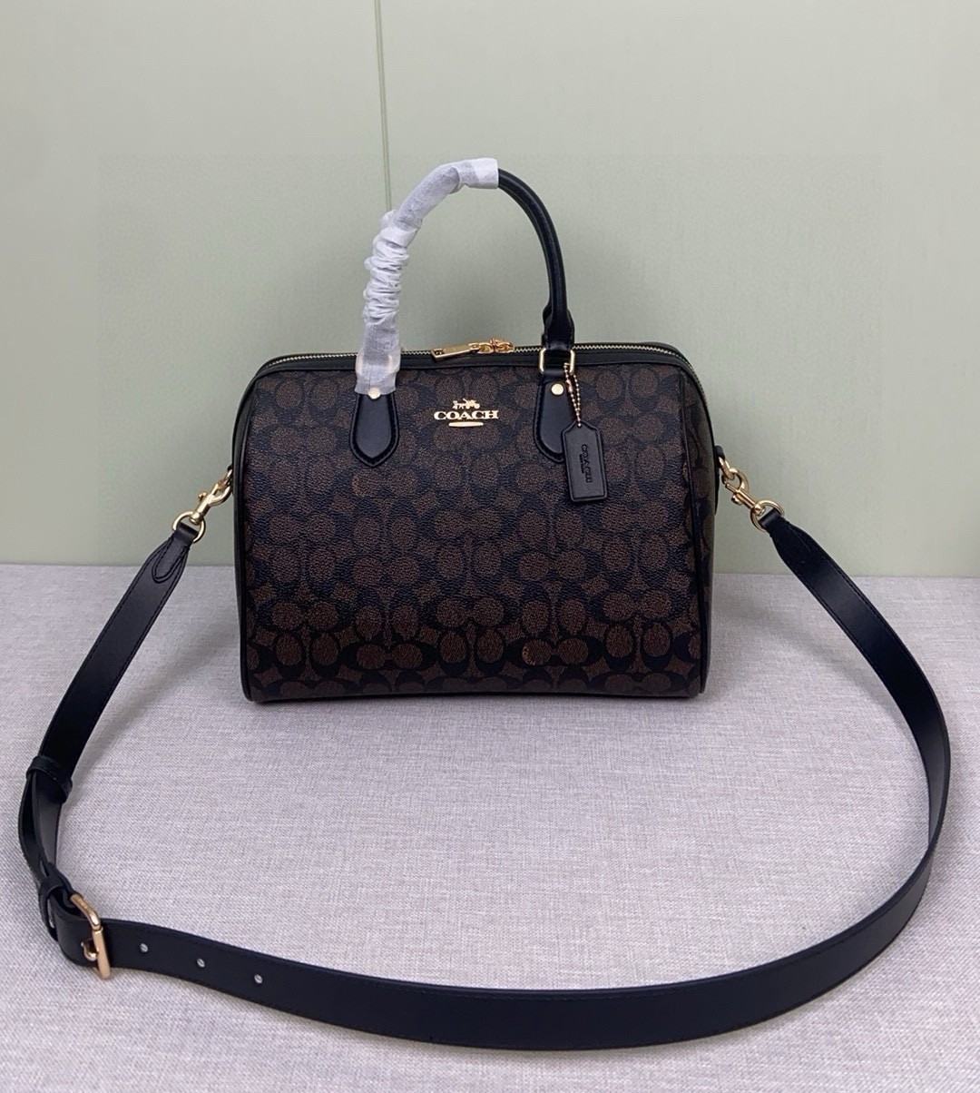 Roan Large Satchel Bag Signature Canvas Walnut/Black CV959 Outlet NEW