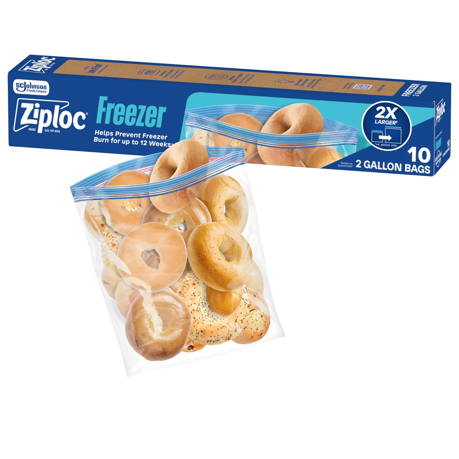 2 Gallon Freezer Bags Easy Open Food Storage, 10 Count Pack