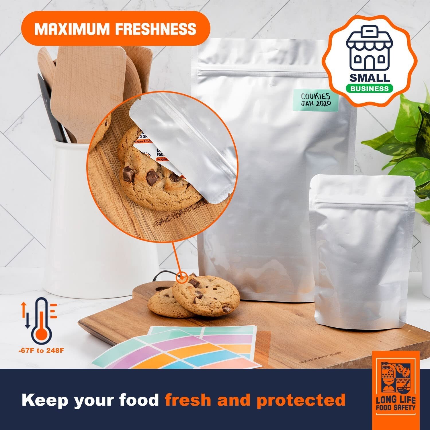 MYLAR BAGS Multi-Size Bundle 120 Ct For Food Storage w/ Oxygen Absorbers, Labels