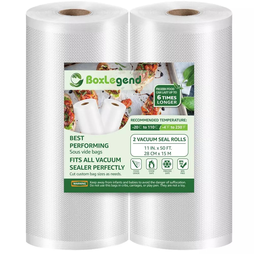 2 Rolls Boxlegend 8″x50′ 11″x50′ 8″x20′ 11×25″ Vacuum Sealer Bags Food Saver