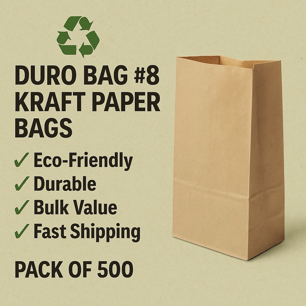 Duro Bag #8 Kraft Paper Bags Recycled 500ct 6″x4″x12″ Eco-Friendly