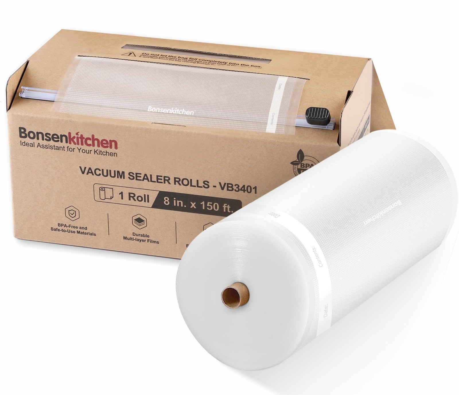 [2025 New] 8” X 150’ Vacuum Sealer Bags Rolls with Cutter for Storage, Commerc