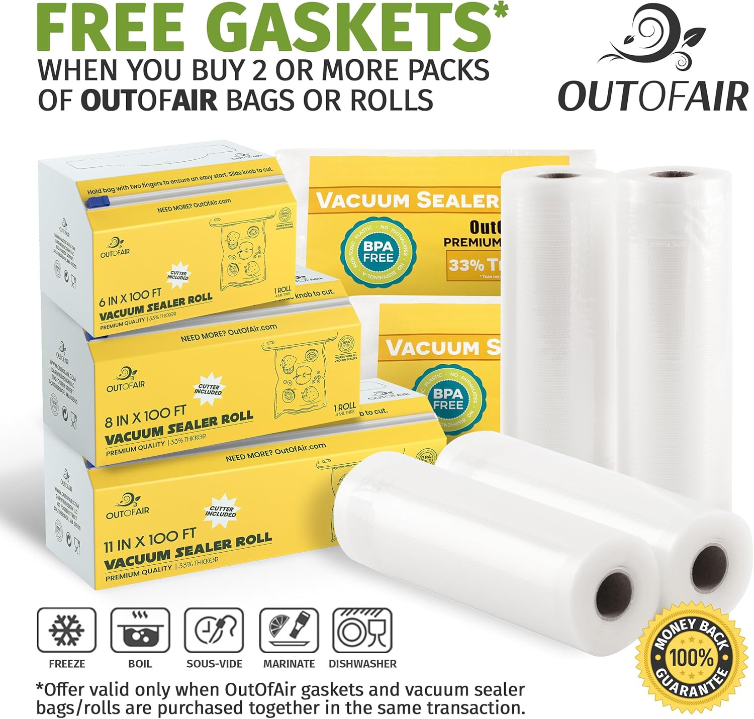 11″ X 100′ Vacuum Sealer Bags Rolls & Dispenser Cutter Box – BPA Free, 4 Mil Thi