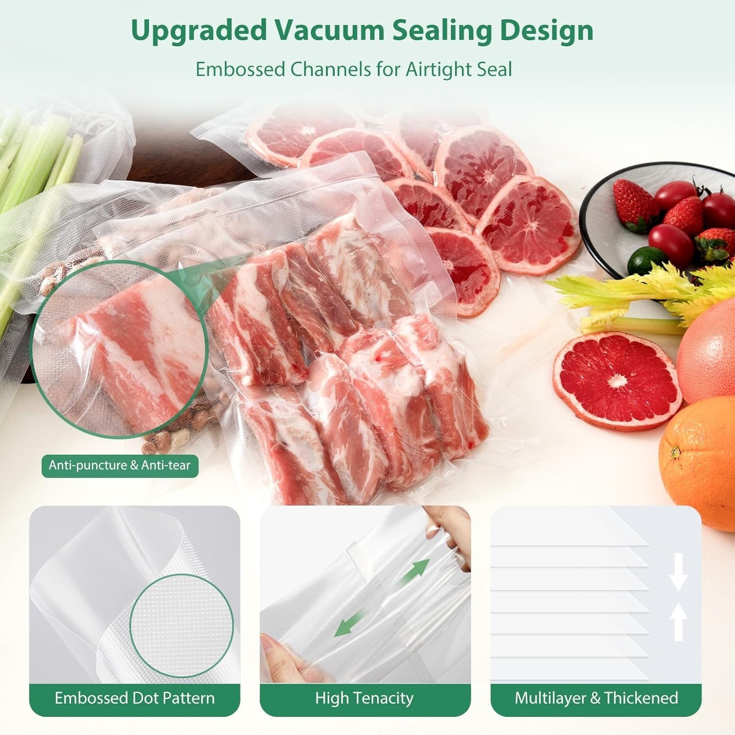 Vacuum Sealer Bags Mixed Sizes – 150 Precut Bags for Fresh Food Storage