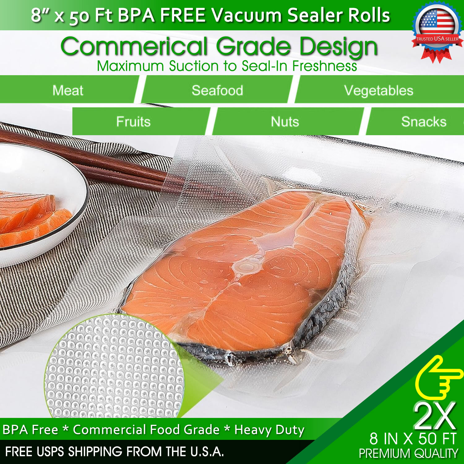 Vacuum Sealer Bags Rolls Jumbo 4Mil Food Saver Bag 8″x50′ 11″x50′ 8″x20′ 11″x20′