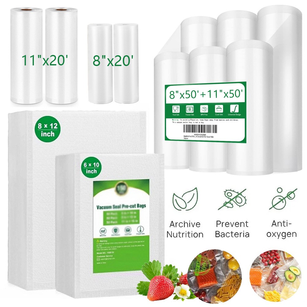 1-4 Giant Rolls 8″x50′ 11″x50′ 8×20′ Vacuum Sealer Bags Food Saver Embossed Bag