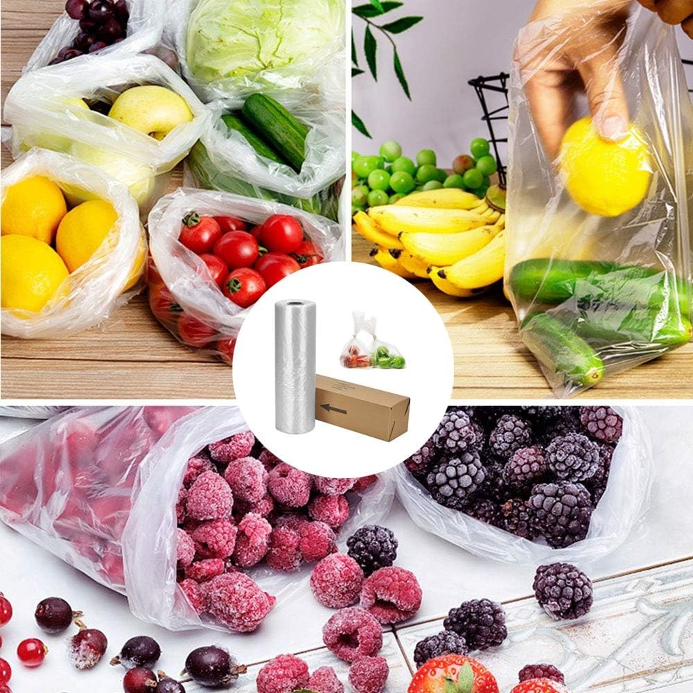 350 / 400 Bags Plastic Produce Clear Bag On Roll Kitchen Food Fruit Storage Bag