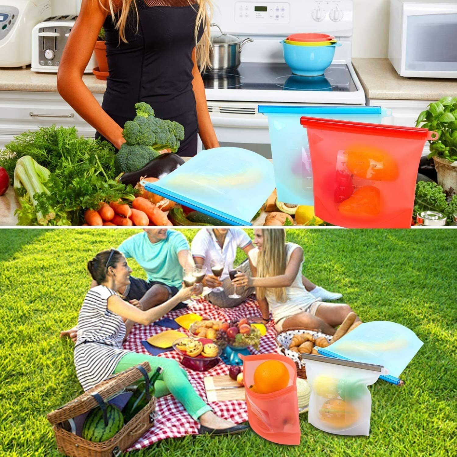 Silicone Food Bags ? Reusable, Leakproof, Eco-Friendly Zip Seal Storage Set