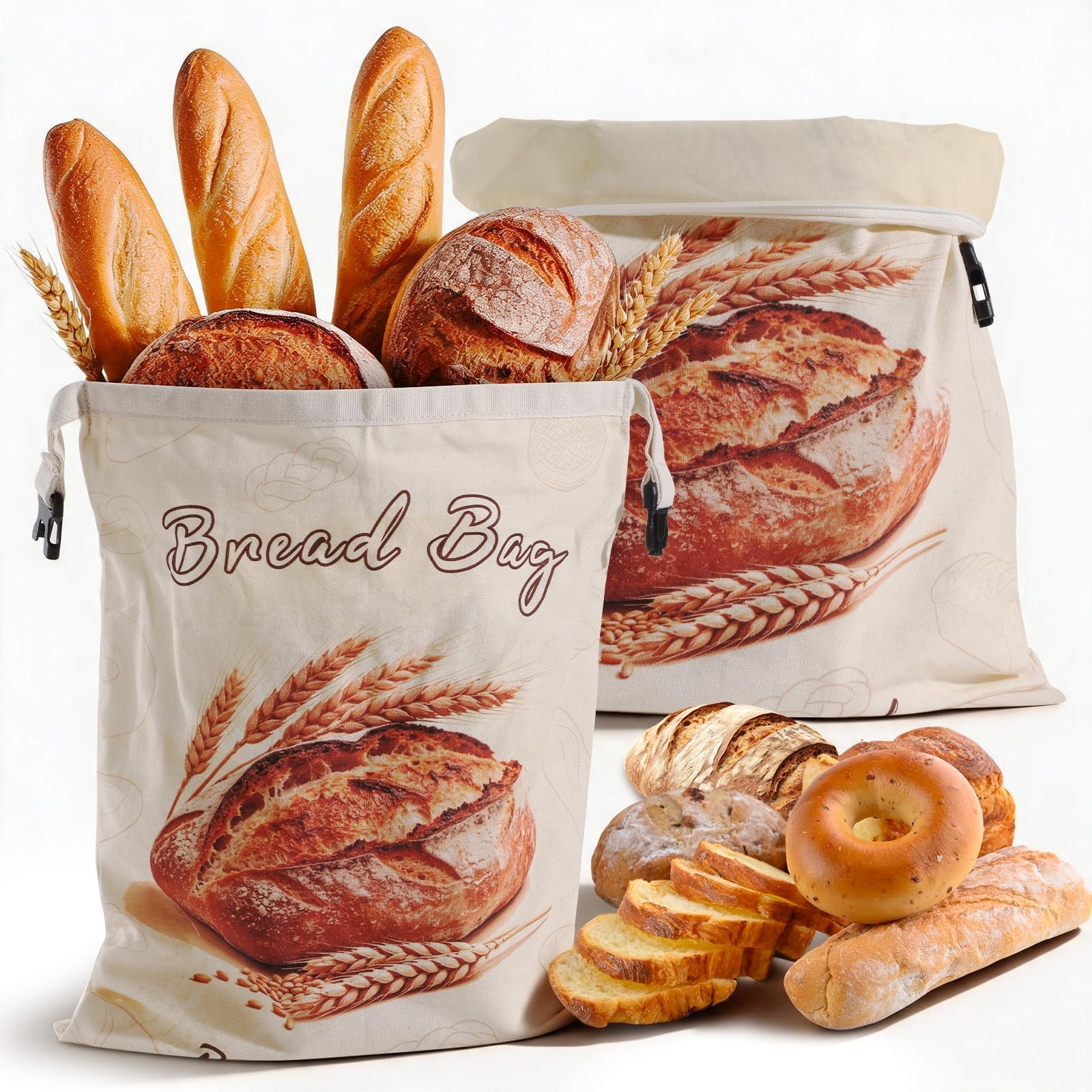 Beeswax Bread Bags for Sourdough, 2 Pack 17×13 Large Linen Bags with Zipper