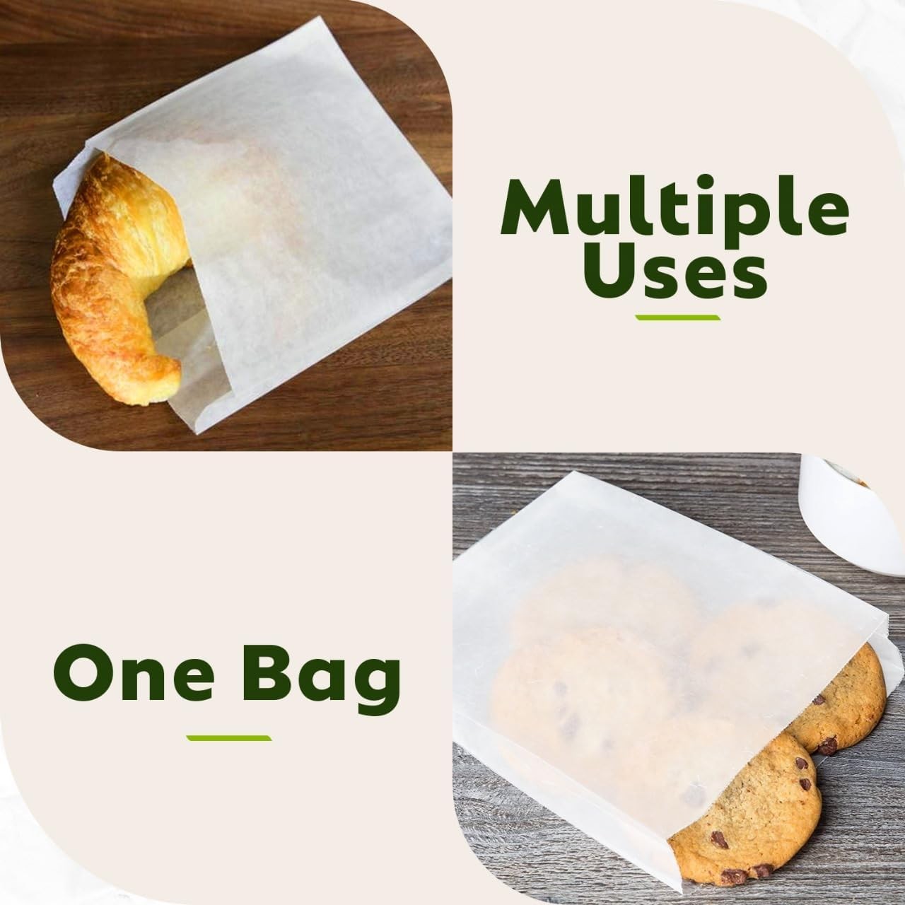 Paper Sandwich Bags Glassine Lined Wax Paper Bag 1000pcs 6 x 7 x 0.75 – Food