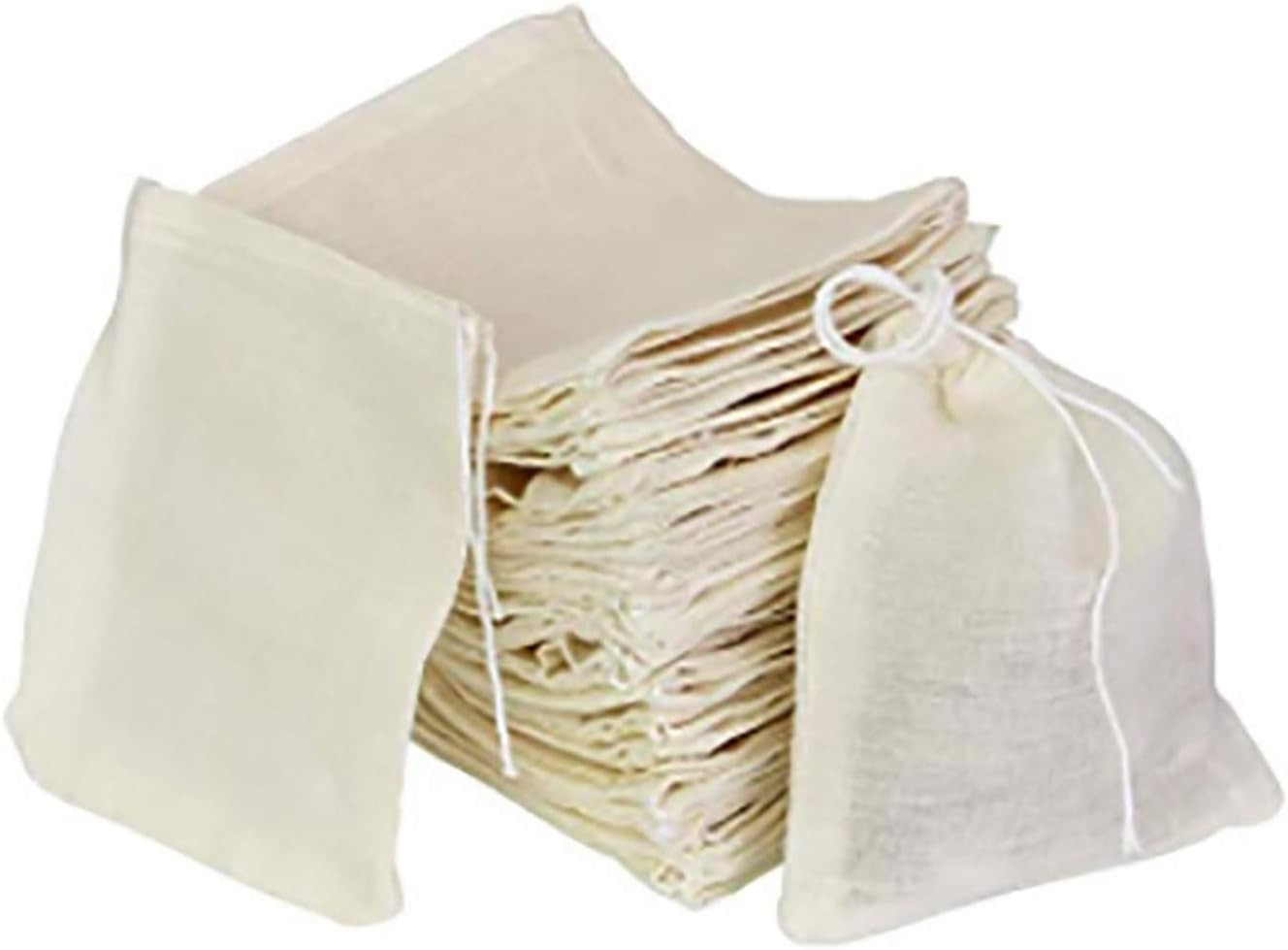 30 Pcs 4 X 3 Inches Natural Unbleached Cotton Drawstring Bags | Spice/Herbs/Tea