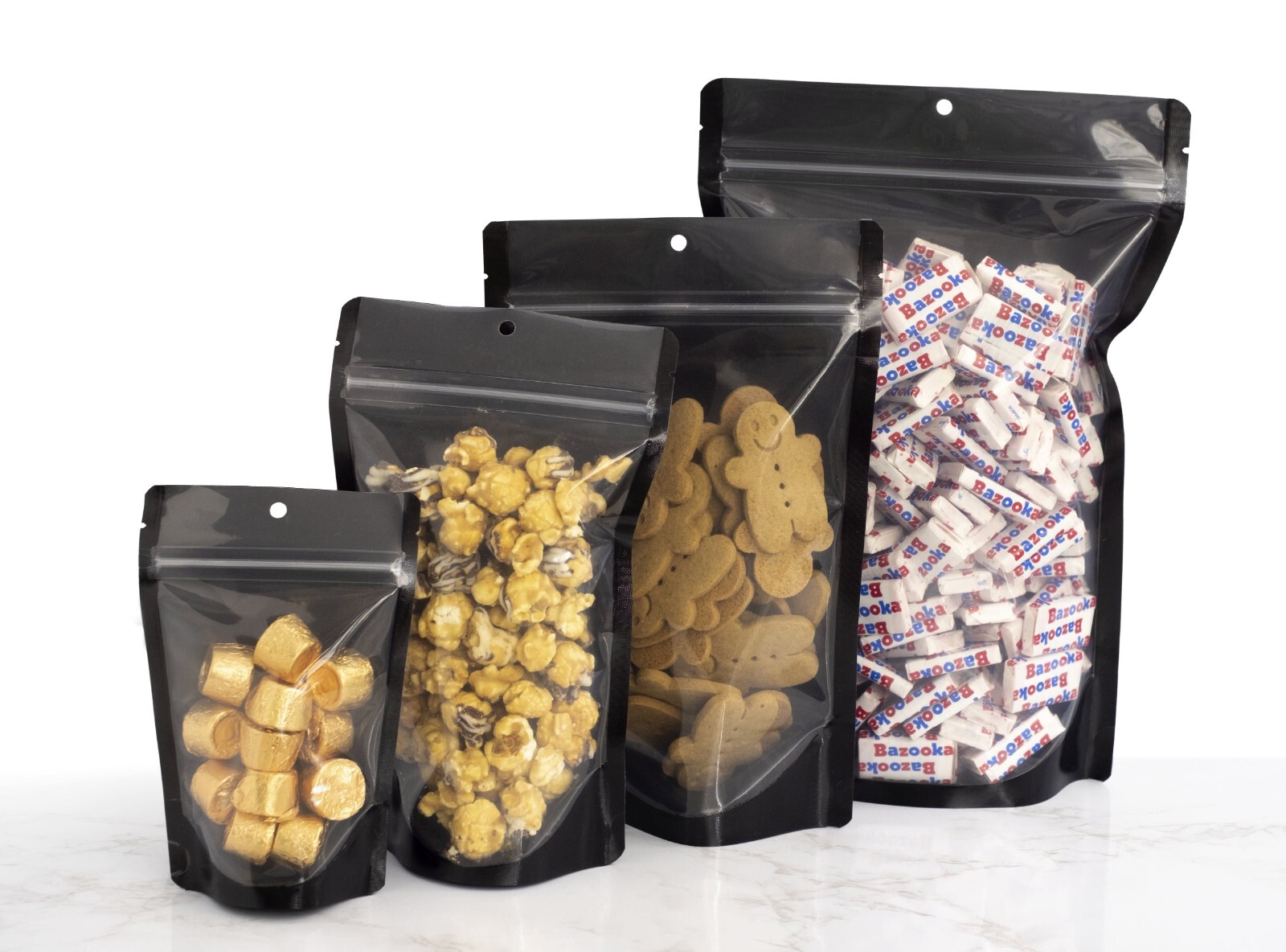 PackFreshUSA 5 Mil Black & Clear Stand-Up Pouches Bags w/ Hang Hole – 1000 Pcs