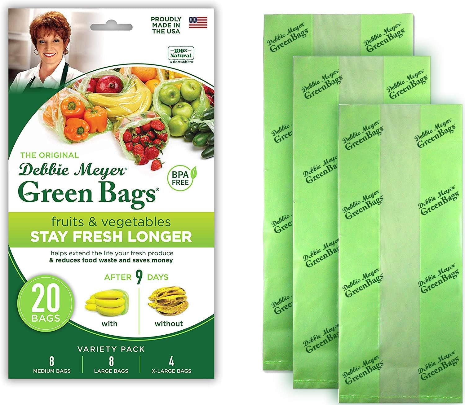 Debbie Meyer, Greenbags 20-Pack (8M, 8L, 4XL) | Reusable Storage Bags Keeps Frui
