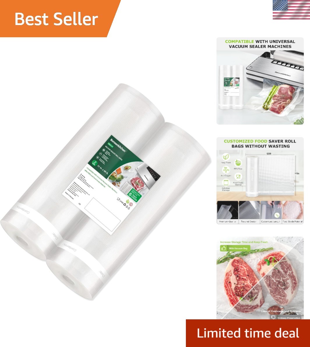 Reusable Microwave-Safe Vacuum Sealer Bags 2-Pack (11″x50 ft) for Food Saver