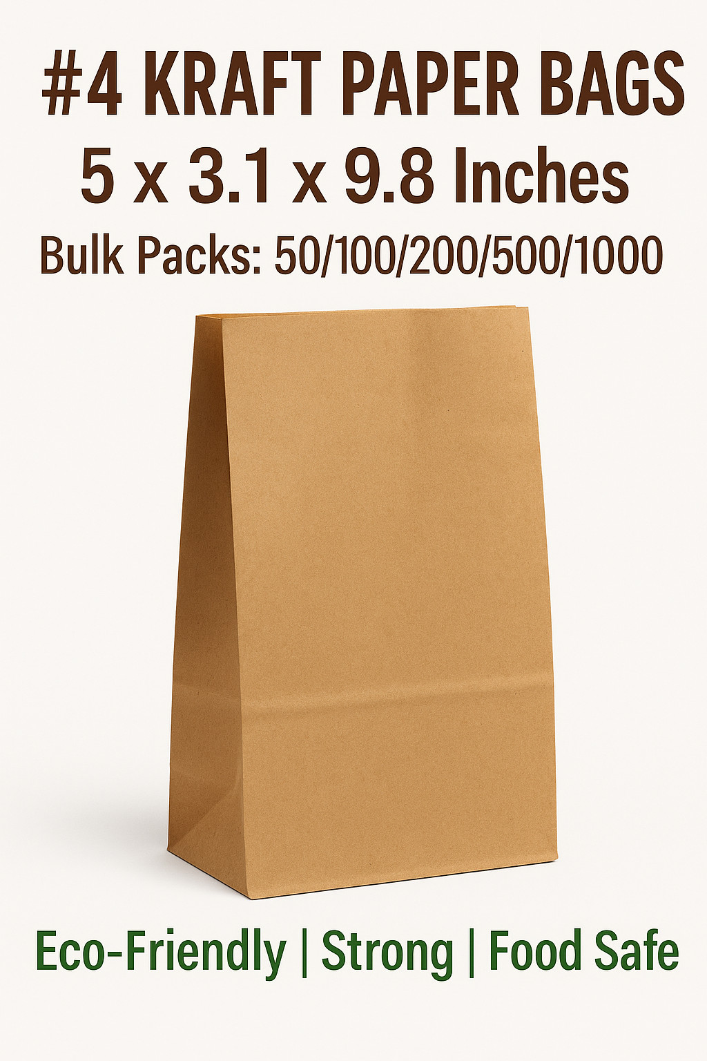 #4 Kraft Paper Bags 5×3.1×9.8″ Brown Lunch Grocery Sacks | 50-1000 Bulk Packs