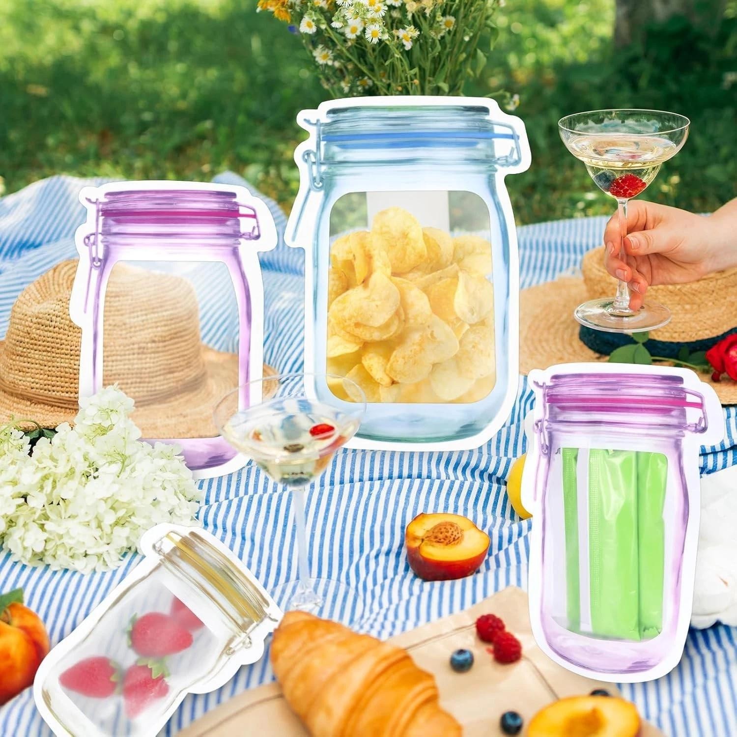 30pcs Reusable Mason Jar Zipper Bags Airtight Leakproof Snack Food Storage Set