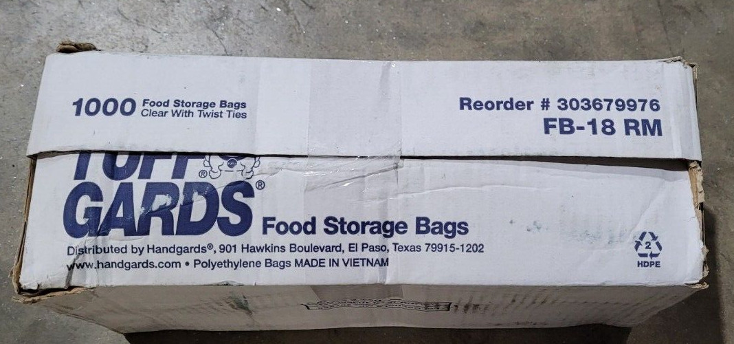 1 Case Handgards Tuffgards Freezer Bag w/Twist Ties 12″ x 18″ HDPE 6000 bags 21D