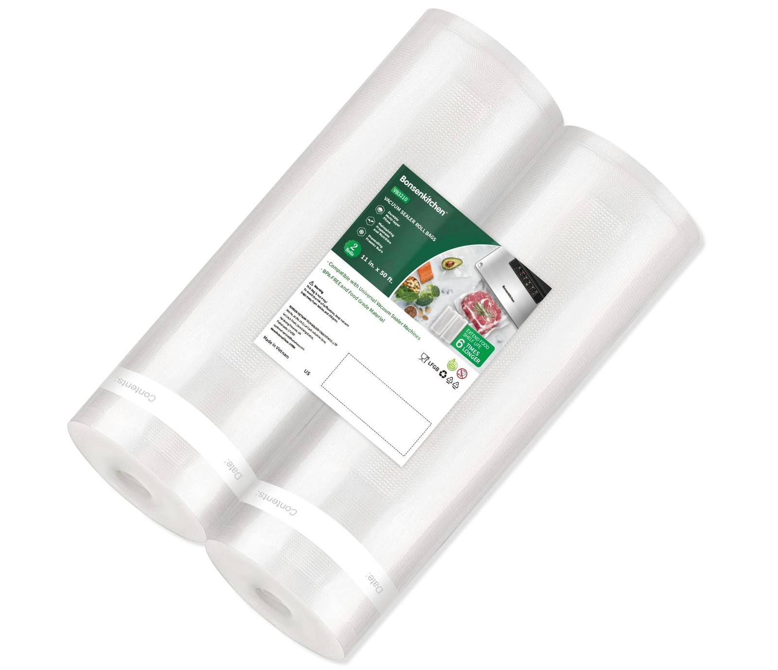 Vacuum Sealer Bags, 11 in x 50 ft Rolls 2 Pack Seal Bags for Food Storage Sav…