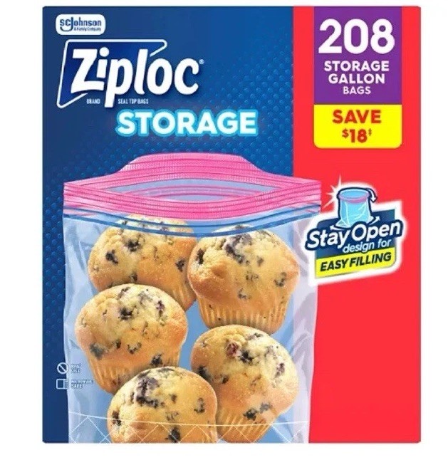 Ziploc Double Zipper Gallon Heavy Duty Storage Bags 208 Bags New Factory Sealed