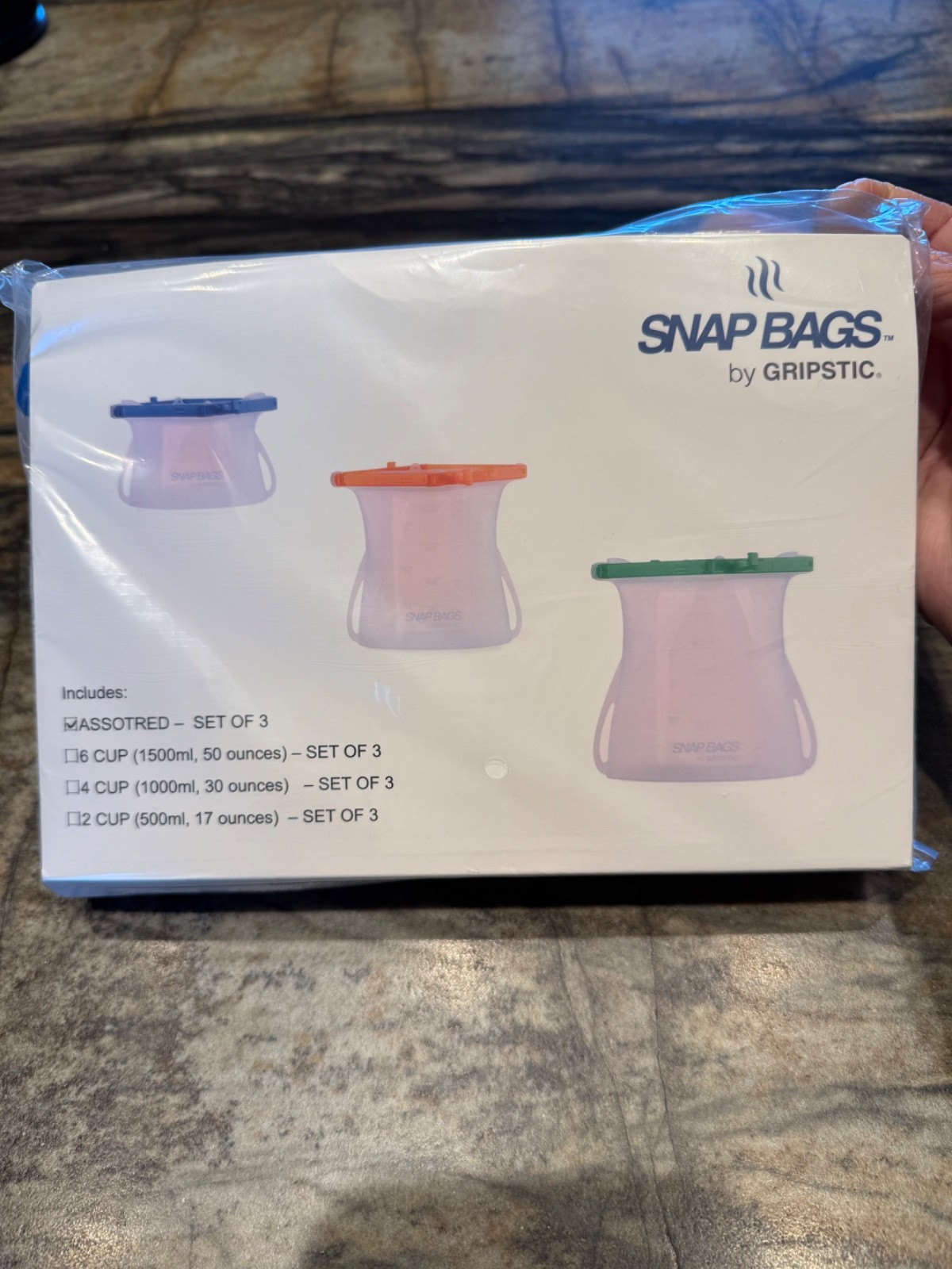 NEW gripstic snap bags silicone food grade storage set of 3 – 2, 4 & 6 cup