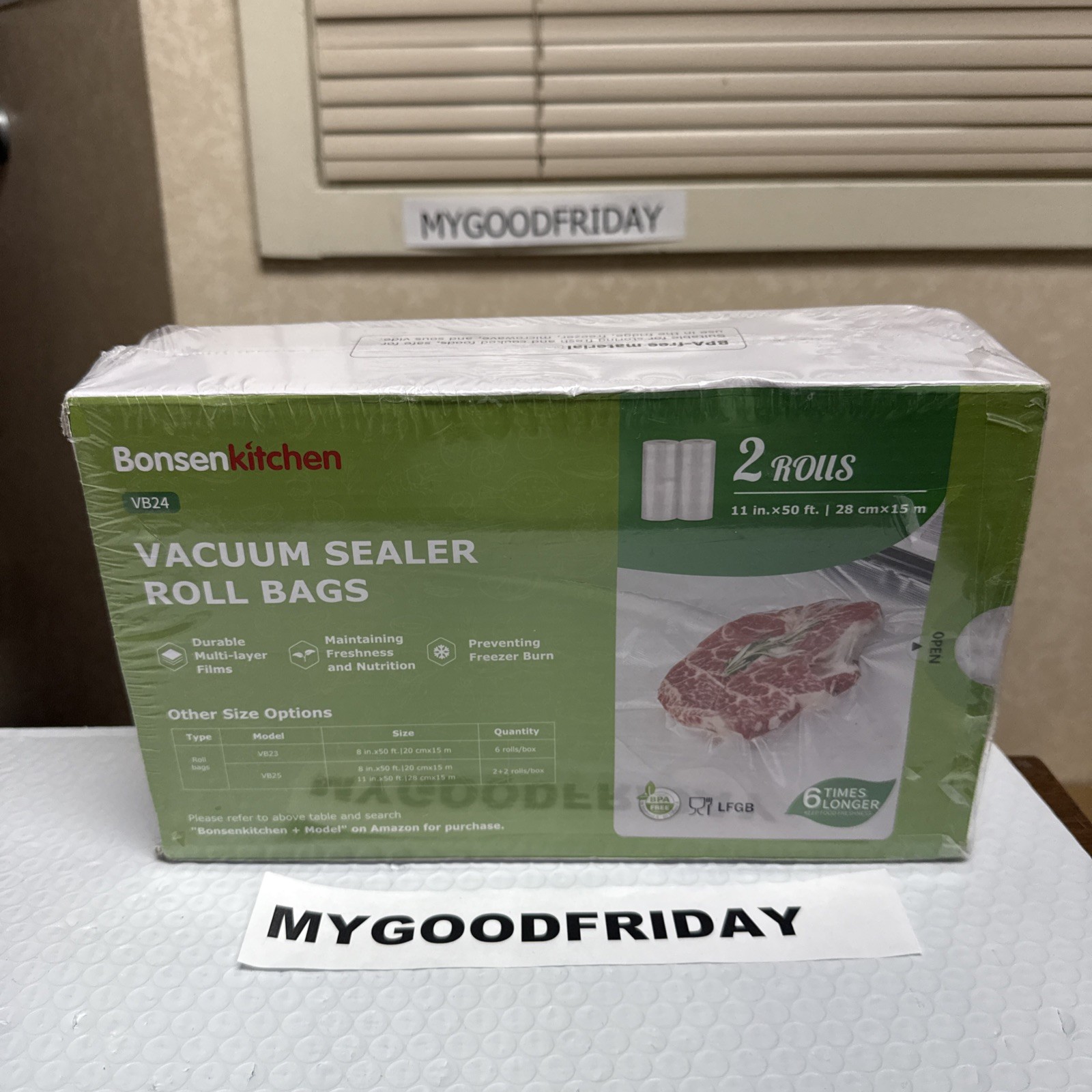 Vacuum Sealer Bags Rolls, 11 in X 50 Ft Rolls 2 Pack Durable Food Sealer Bags